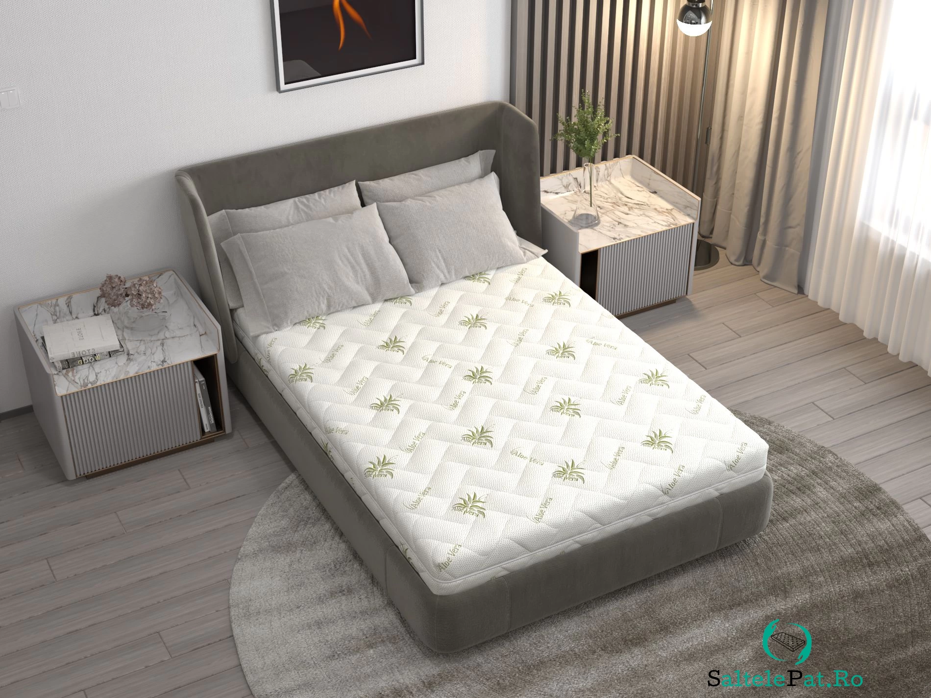 Saltea cu spuma poliuretanica Somnart FermiMax Aloe Vera 160x200, inaltime 15 cm, husa lavabila si detasabila cu fermoar, fermitate ridicata la 999.70 lei ron